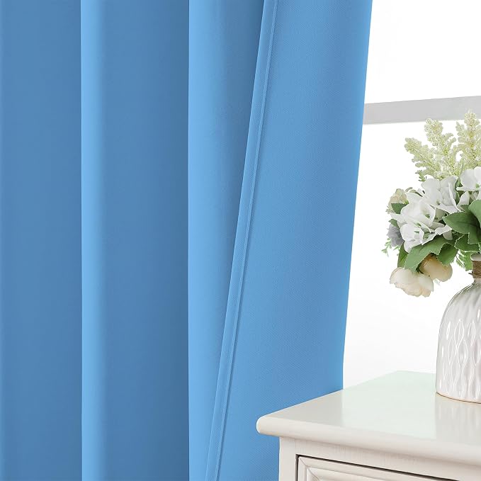 CUCRAF Light Blue Blackout Curtains Customize, Rod Pocket Room Darkening Curtain for Bedroom Living Room, Thermal Insulated Window Drapes 1 Panel (Custom Size, Color)