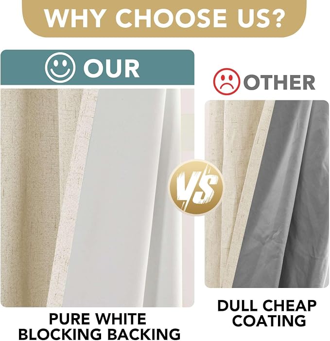 H.VERSAILTEX 100% Blackout Curtains for Bedroom Thermal Insulated Linen Textured Curtains Heat and Full Light Blocking Drapes Living Room Curtains 2 Panel Sets, Bleached Sand, 52x54 Inch