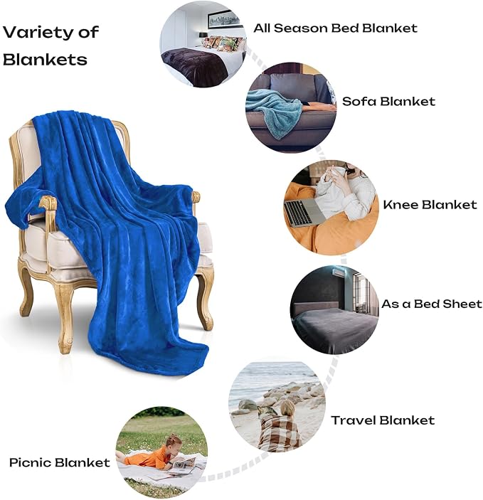 Royal blue Fleece Plush Throw Blanket 108"x90"for Couch Fuzzy Cozy Flannel | Super Soft Lightweight Microfiber Blanket for Sofa Bed bedroom Home Decor All Season,Birthday Gifts for Women Mom Adult