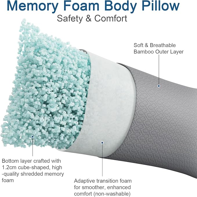 Rainmr Extra Long Body Pillow Cubies Memory Foam 150x50cm – Anime Body Pillow Insert for Adults – with Cooling Gray Cover Huggable Pillows 20x60 inches
