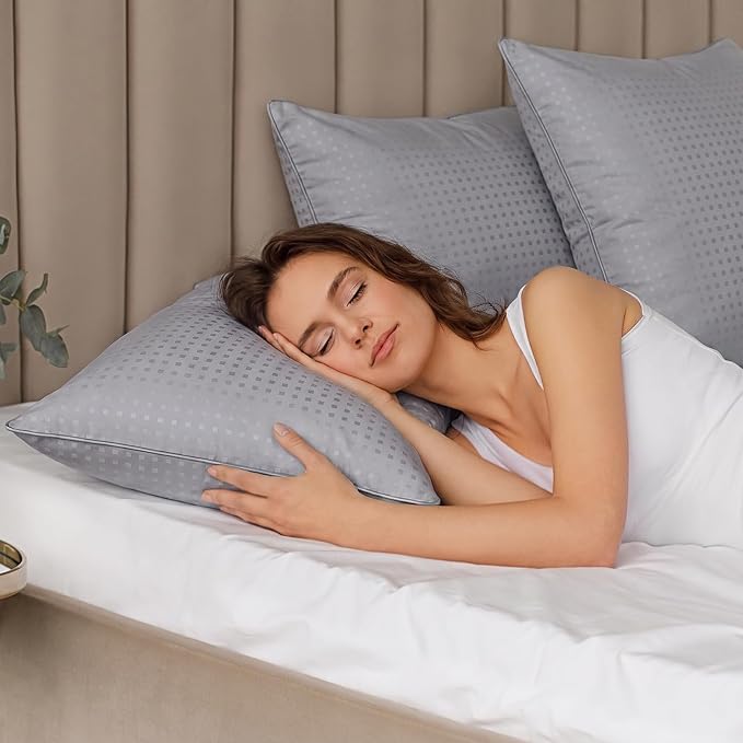 King Size Bed Pillows for Sleeping 4 Pack,Luxury Hotel Pillows,Comfortable and Supportive,Machine Washable,Suitable for Stomach,Back and Side Sleepers.(Grey)
