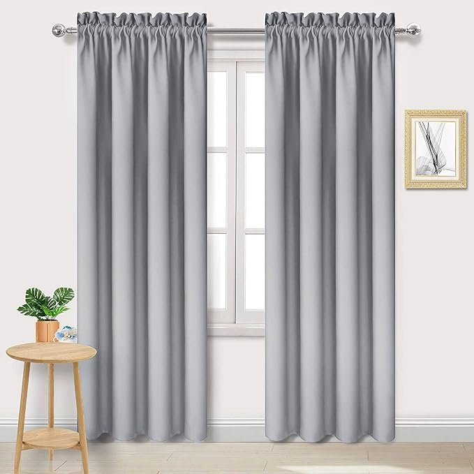 DWCN Blackout Curtains for Bedroom Living Room 42 x 84 Inch Long 2 Panels | Room Darkening, Thermal Insulated, Light Blocking, Rod Pocket Drapes, Noise Reducing Window Treatments, Silver Grey