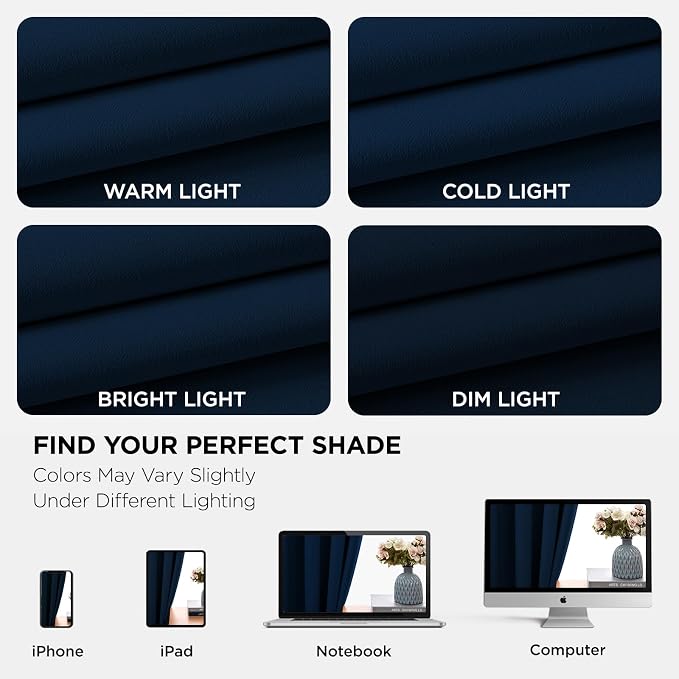 Joydeco Blackout Curtains 84 Inch Length 2 Panels Set, Thermal Insulated Long Curtains& Drapes 2 Burg, Room Darkening Grommet Drapes for Living Room Bedroom Window (W52 x L84 Inch, Navy Blue)