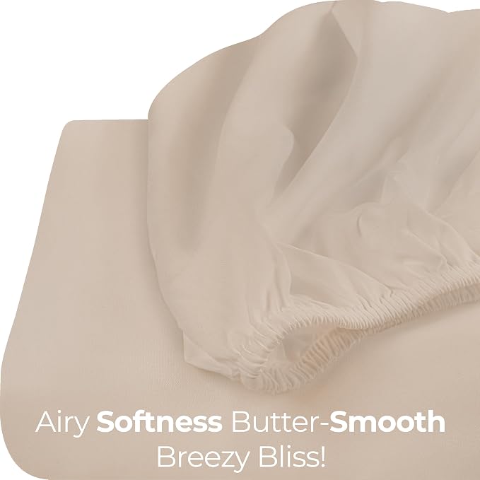King Fitted Sheet, Ultra Soft Fits Up to 16 Inch Deep Pocket, Beige | Hotel Comfort, Cooling & Breathable Cotton like Polyester, Easy Fit, Wrinkle & Fade Resistant, Snug Fit, Easy Care, Oeko-Tex