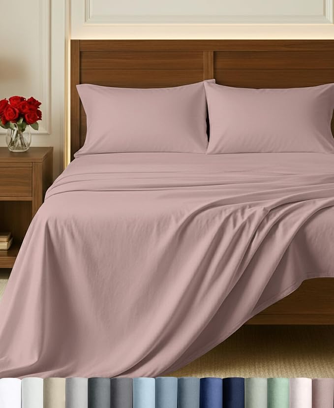 California Design Den 100% Egyptian Cotton Deep Pocket King Sheet Set | Backed by Good Housekeeping Seal, Light & Airy Soft Sateen, 16" Deep Pocket, All-Around Elastic, Easy Care - Dusty Rose