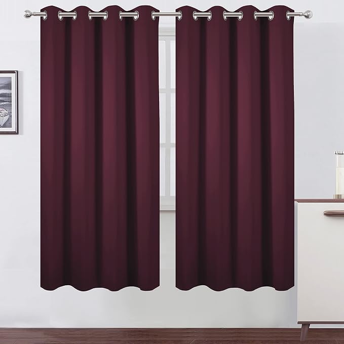 Burgundy Red Thermal Blackout Curtains/52 x 72 Inch/Set of 2 Panels Room Darkening Curtains for Bedroom