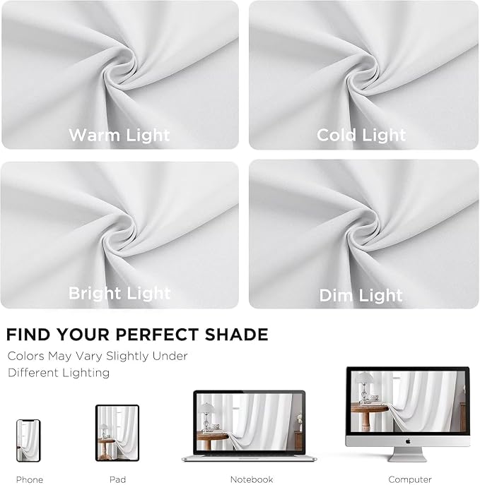 Joydeco Curtains 72 Inches Long 2 Panels Set, Thermal Insulated Long Curtains& Drapes 2 Burg, Room Darkening Drapes for Bedroom Living Room Window (Pure White, W52 x L72 Inch)
