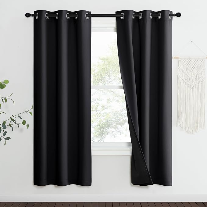 NICETOWN Black Blackout Curtains for Kitchen 37" Wide x 70" Long 2 Panels | High-End Thermal Full Room Darkening Curtains for Dining Room Hall Room , Soundproof Window Treatment Drapes Home Decor