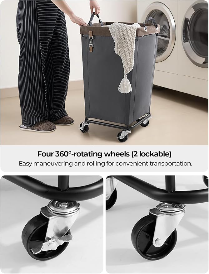 StorageWorks 160L Laundry Basket with Wheels, Rolling Hampers for Clothing | Grey Laundry Basket with Wheels, Metal Frame & Handles, Rolling Hamper for Bedroom, Bathroom, Dorm, Hotel
