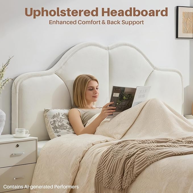 King Size Headboard Only Upgraded One-Piece Upholstered Headboards | Adjustable Height&Width, California King Bed Headboard, Modern Curved Velvet Fabric Padded Head Board, White