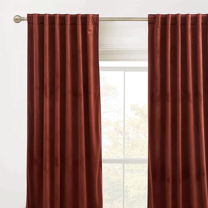 RYB HOME Rust Red Velvet Blackout Curtains 84 inches for Living Room | Thermal Insulated, Privacy UV Blocking, Noise Reducing, Energy Saving, Luxury Window Decor for Kids Room, W52 x L84, 2 Panels