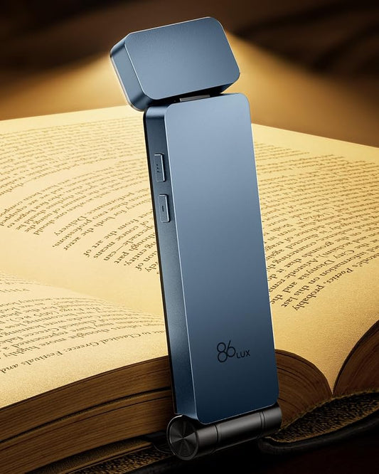 86lux Book Light, Rechargeable Clip-On LED Reading Light for Bed & Night Use - 3 Color Temperatures with Stepless Dimming, Ultralight Bookmark Design for Kids, Book Lovers, Blue | 3 Color Temperatures with Stepless Dimming, Ultralight Bookmark Design f...