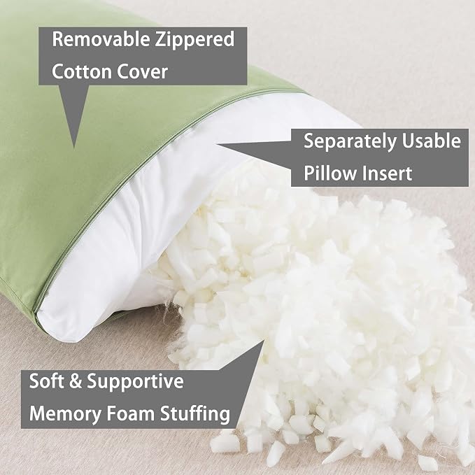 WhatsBedding Memory Foam Body Pillow with Cover, Long Bed Pillow for Adults | Breathable Zippered Cotton Cover,Long Pillow for Sleeping, Firm Pillow Fluffy Supportive for Side Sleepers