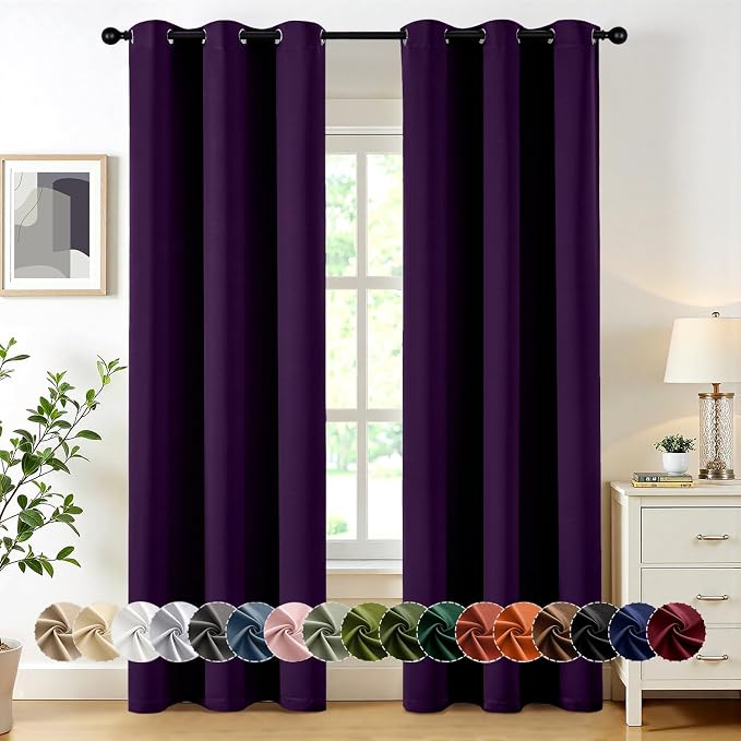 MIULEE Blackout Curtains for Bedroom 2 Panel 40 x 72 Inch Long Royal Purple | Thermal Insulated, Living Room Darkening Grommet Drapes, Noise Reducing, Light Blocking Window Treatments