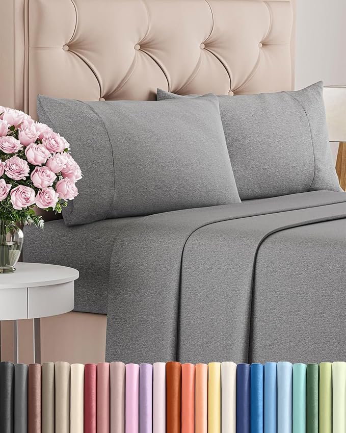 Full Size 4 Piece Sheet Set - Breathable & Cooling Sheets - Heathered Grey | Hotel Luxury Bed Sheets for Women & Men, Deep Pockets, Easy-Fit, Extra Soft and Wrinkle Free Sheets, Oeko-Tex Bed Sheet Set