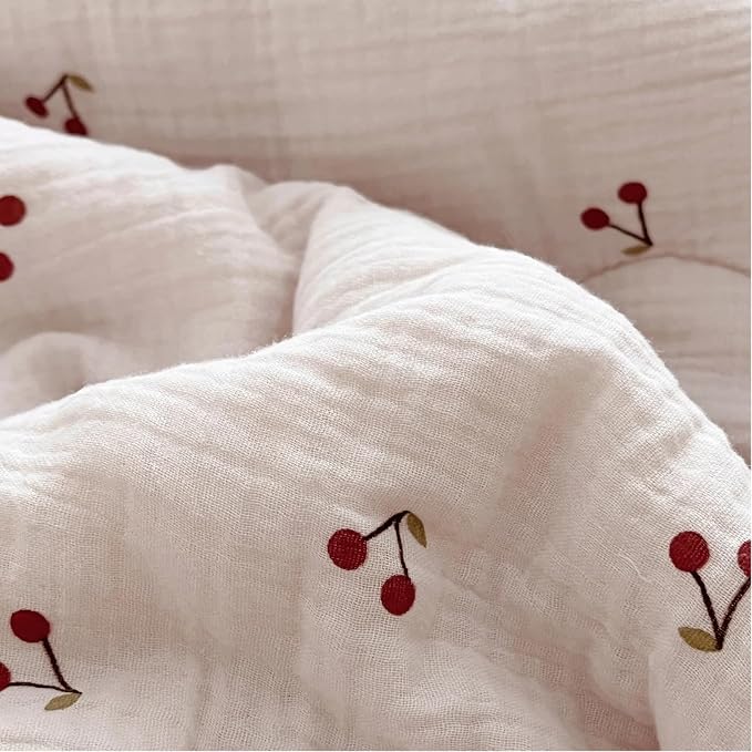 Crib Bedding Duvet Cover for Boys Girls Cotton Muslin Baby Crib Duvet Cover Nursery Bed Decoration Gift, 47"x59", Cherry Print (No Pillowcases)