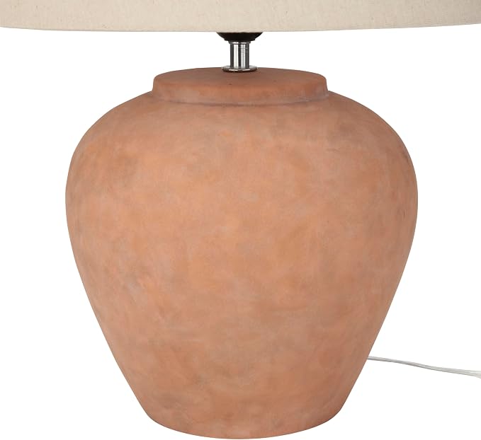Nourison Home 20" Rustic Terracotta Ceramic Table Lamp with Fabric Shade, Bedside Nightstand Lamp for Bedroom, Living Room, Entryway