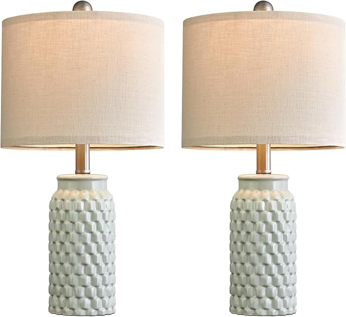 USumkky 20.5 inches Modern Ceramic Green Bedside Lamp Set of 2 for Bedroom Decor Farmhouse Table Lamp for Living Room Office Dorm