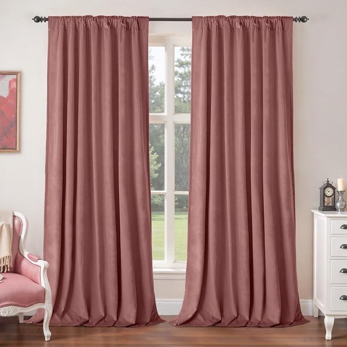BGment Dusty Rose Pink Velvet Blackout Curtains 84 Inches for Living Room | Soundproof, Thermal Insulated, Room Darkening, Noise Reducing, Energy Saving, Back Tab Rod Pocket, 2 Panels, 60 x 84 Inch