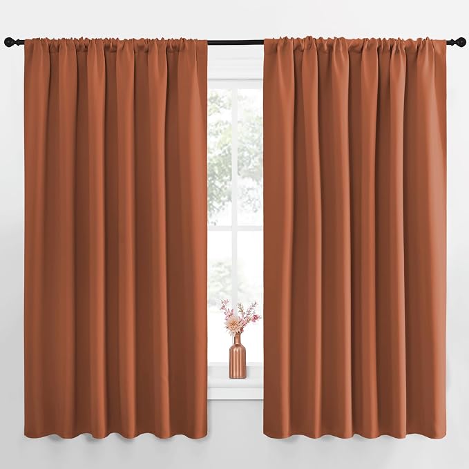 NICETOWN Blackout Curtains for Bedroom, Blackout Curtain Panels, Burnt Orange, 1 Pair, 70 by 63-inch, Window Treatment Energy Saving Thermal Insulated Solid Rod Pocket Blackout Drapes/Draperies