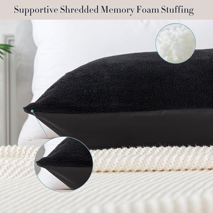 WhatsBedding Memory Foam Body Pillow with Cover, Long Bed Pillow for Adults | Removable Plush Fuzzy Envelope Closure, Firm Support for Side Sleepers, Reading & naps, Large Size Fits All, Relieves Pain