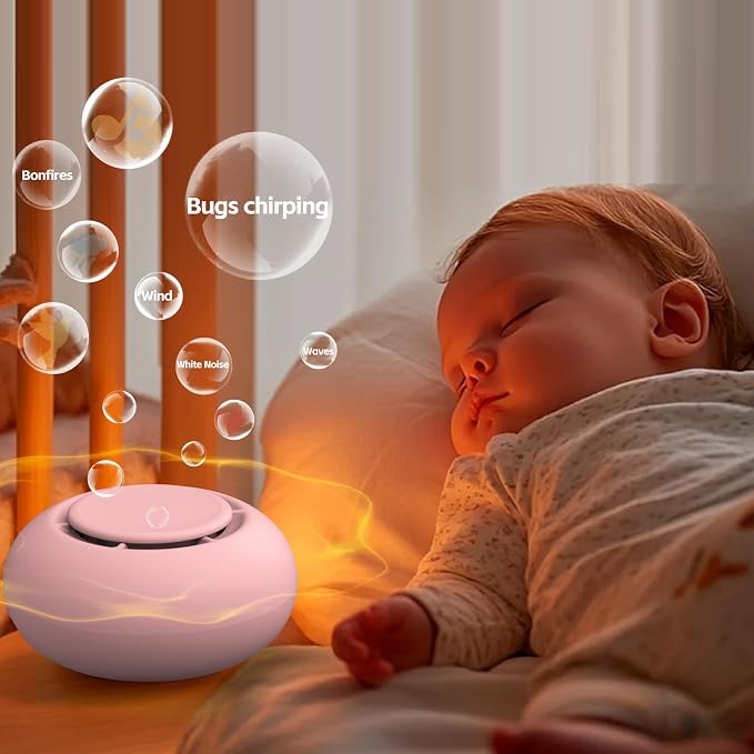 Portable Baby Sound Machine & Essentials for Babies & Kids-Pink | White Noise Machine[Timer Function][20 Soothing Sounds][15 Hours Battery Life]Travel,Registry,Gifts,Clips on Baby Stroller