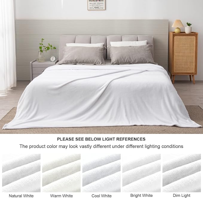 BEDELITE Fleece Blanket Soft Plush Queen Size Bed Blanket White 90"x90" | Ultra Soft Fleece, Plush Microfiber, Lightweight Warmth, All Season Comfort, Fade Resistant, Machine Washable,Perfect for Bed