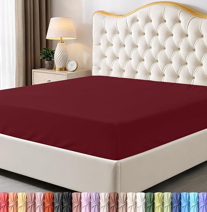 Utopia Bedding Full Fitted Sheet - Bottom Sheet - Deep Pocket - Soft Microfiber - Shrinkage and Fade Resistant - Easy Care -1 Fitted Sheet Only (Red Burgundy) | Hotel Comfort, Cooling & Breathable Cotton like Polyester, Easy Fit, Wrinkle & Fade Resista...