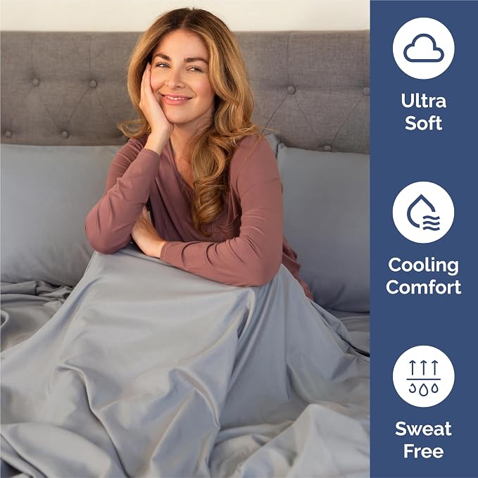 Split King 7 Piece Bed Sheet Set - Comfy, Breathable & Cooling - Steel Blue | Ultra-Soft Hotel Luxury Bedding Set w/ 8-16 Inch Deep Pockets, 1 Flat & 2 Fitted Sheet & 4 Pillowcases, Wrinkle & Fade Free