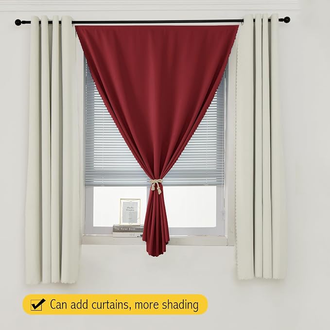 Portable Light Blocking Curtains Self-Stick Design, Removable Adhesive Window Shades for Apartment Office, 71" W x 84" L, Burgundy, 1 Panel