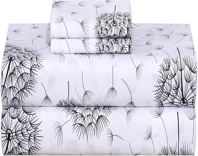 RUVANTI 100% Cotton Percale Sheets King Size, Dandelion | Crisp Cooling, Deep Pocket 16", Soft Breathable & Durable, Hotel-Style, 4 Piece Set