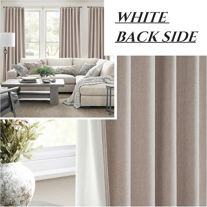 QJmydeco Black Out Linen Boho Curtains 72 Inch Long, Living/Bedroom Curtains 72 Inches Length 2 Panels Set Drapes for Window Energy Saving Noise Reducing Nursery (50" W x 72" L) Back Tab,Hook Belt