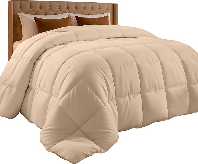Utopia Bedding Queen Comforter, Duvet Insert, Beige, 88 x 88 Inches | Soft and Fluffy Down Alternative Bed Comforter, All Season, Breathable, Corner Tabs, Box Stitched, Durable, Machine Washable