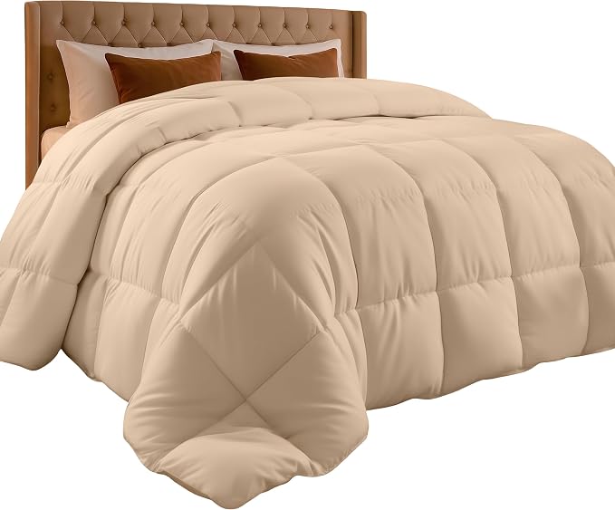 Utopia Bedding Twin Comforter, Duvet Insert, Beige, 64 x 88 Inches | Soft and Fluffy Down Alternative Bed Comforter, All Season, Breathable, Corner Tabs, Box Stitched, Durable, Machine Washable