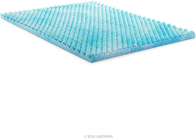 Linenspa 3 Inch Gel Memory Foam Mattress Topper – Egg Crate Style, Reversible for two feels – Promotes Airflow & Relieves Pressure Points – Twin XL