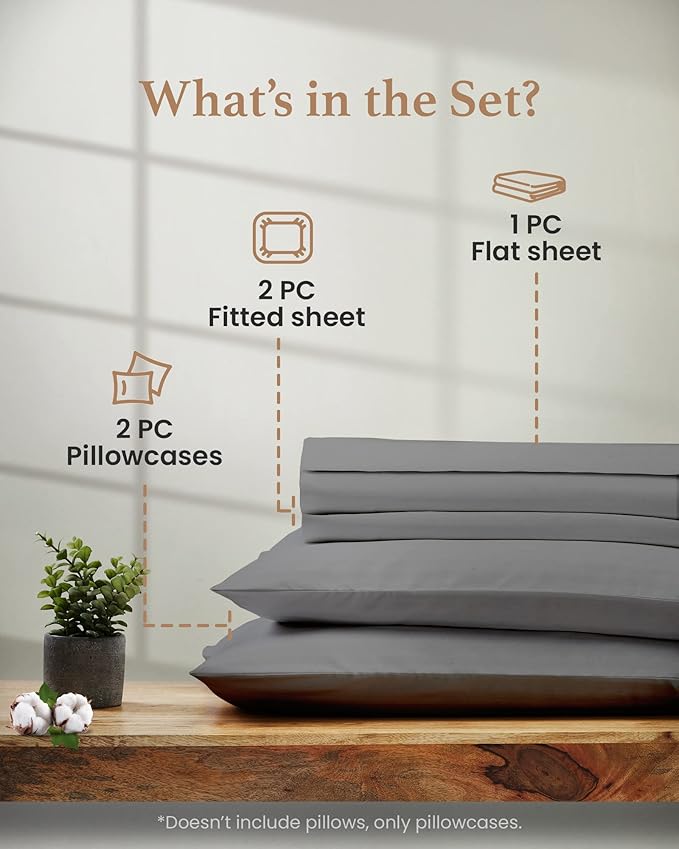 Good Sleep Bedding Split King Sheets for Adjustable Bed, 5 Piece, 100% Egyptian Cotton Sheet & Pillowcase Sets, Sateen Weave, Ultra-Soft, 16" Deep Pocket Adjustable Bed Sheets - Light Gray