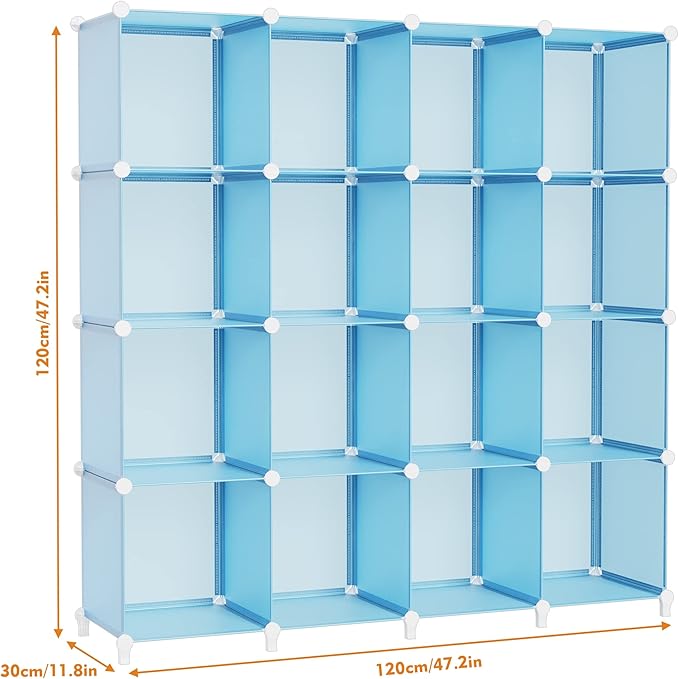 HOMIDEC Cube Storage Organizer, 16-Cube Closet Organizers and Storage | Portable Closet Organizer, Storage Cubes Shelves for Bedroom, Bathroom, Clothes Rack, Bookshelf for Kids Room, Blue
