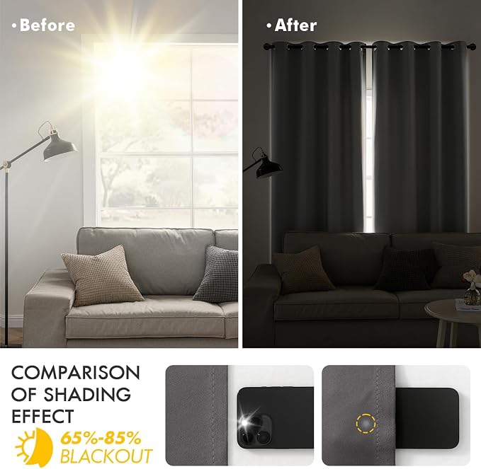 MIULEE Grey Blackout Bedroom Curtains Drapes 96 Inch Long 52"x96" | Grommet Top, Room Darkening Window Drapes, Privacy Protection, Thermal Insulated, Heat Blocking, Light Blocking