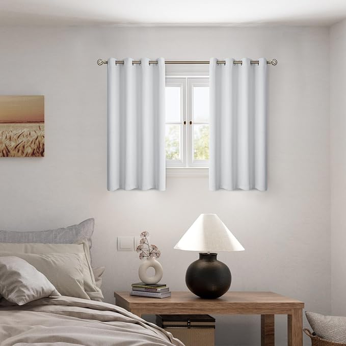 BGment Short Blackout Curtains 54 Inch Length for Bedroom, Thermal Insulated Energy Efficiency Noise Reducing Grommet Curtains with Liner for Small Window 2 Panels Each 52 Inch Wide Greyish White