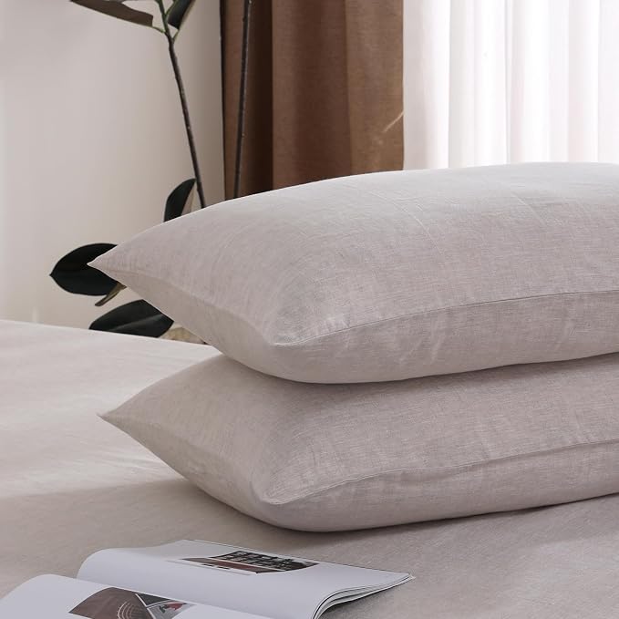 100% Linen Sheets Set King Size, Natural Pure Flax 4 Piece Bed Sets, 16" Deep Pocket, Breathable Cooling Bed Soft Durable Bedding, Machine Washable (Linen,King)