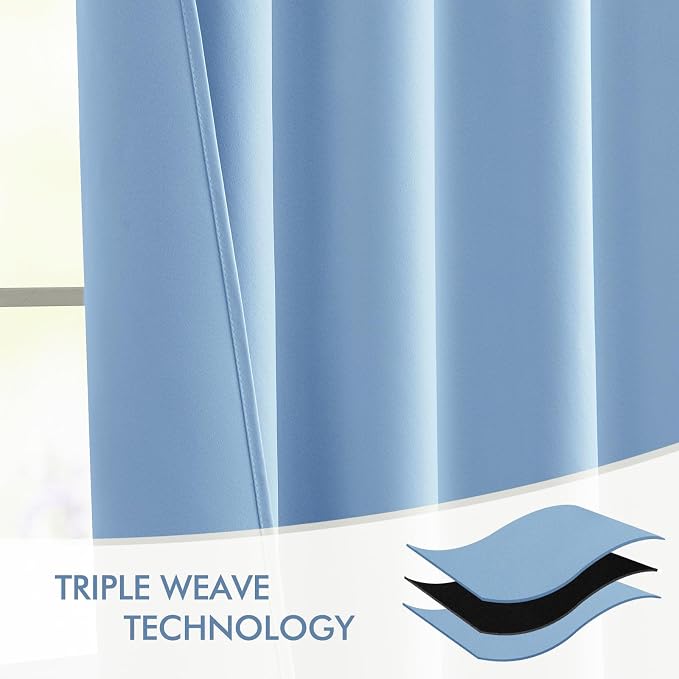 MIULEE Sky Blue Back Tab Blackout Curtains 52x96 Inch Long 2 Panels Set | Rod Pocket Pinch Pleated, Thermal Insulated, Bedroom Living Room Darkening Drapes, Light Blocking Floor to Ceiling Curtains