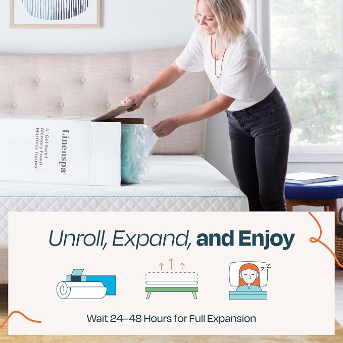 Linenspa 3 Inch Swirl Gel Memory Foam Mattress Topper, Twin Size – Cooling Gel Infused, Ventilation Holes – Pressure Relieving Bed Topper – CertiPUR Certified