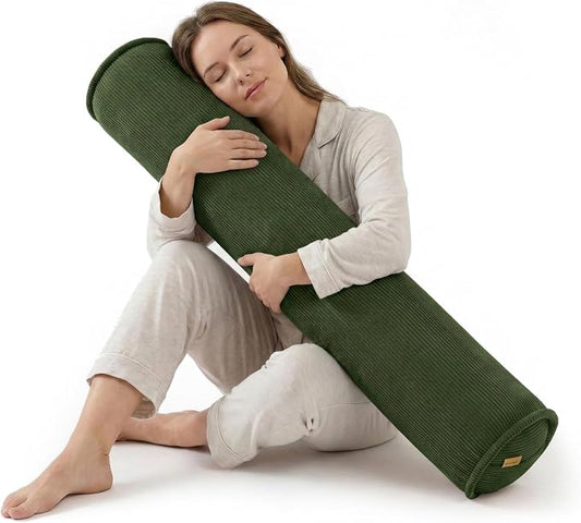 Long Pillow for Bed – Corduroy Round Bolster Pillow for Adults, Decorative Body Pillow for Sleeping or Sofa Support,59 x 7.87 Inches,Avocado Green