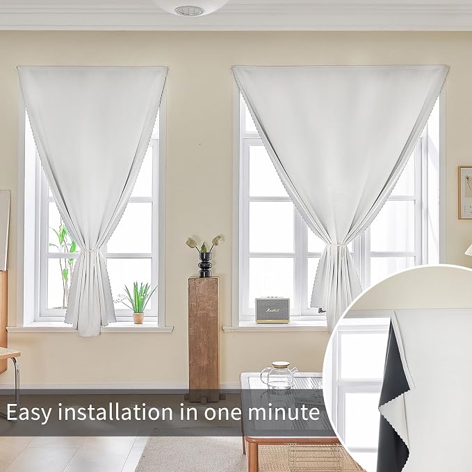 AJAZZ 100% Blackout Shades Window Cover Self Adhesive Curtains Sticky Curtain Portable Easy Open Black Out Curtains for Bedroom Living Room No Drilling (White, 59" W x 84" L 1 Panel)