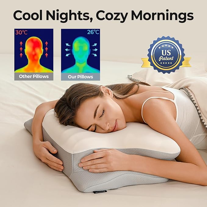 Ylekto Cervical Neck Pillow for Pain Relief - Contour Memory Foam Pillows for Sleeping, Ergonomic Pillow Side Sleeper Pillow for Neck Support, Bed Pillow for Side Back Stomach Sleepers(Grey)