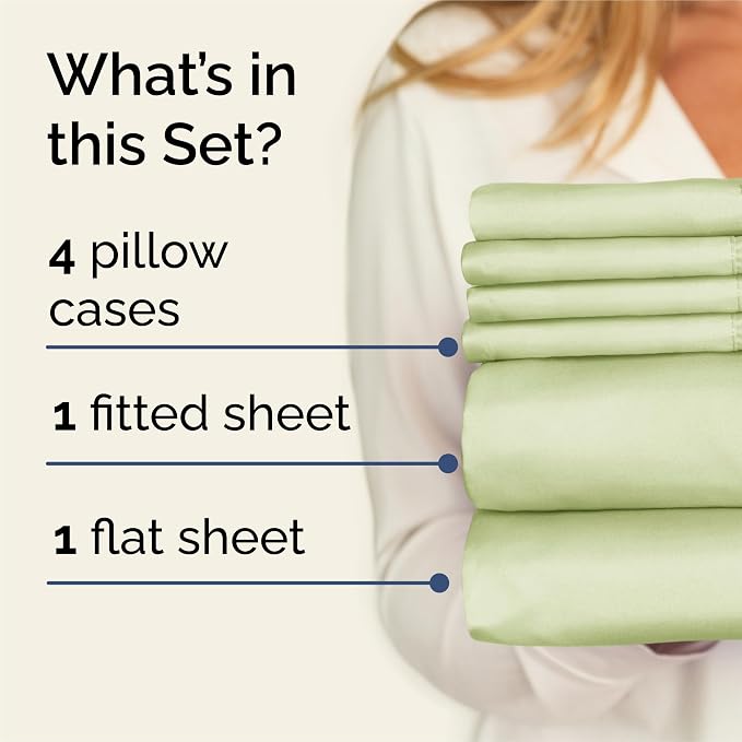 King 6 Piece Bed Sheet Set - Breathable & Cooling Sheets - Light Sage Green | Ultra Soft Hotel Luxury Bedding Set w/ 8-16 Inch Deep Pockets - 1 Flat & 1 Fitted Sheet & 4 Pillowcases - Wrinkle & Fade Free