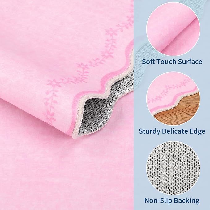 GarveeHome 5x7 Scalloped Area Rug Pink Washable Bedroom Living Room Rug | Soft Floral Low Pile Non Slip Accent Floor Mat Solid Print Throw Rug Indoor Carpet for Dining Room Dorm Playroom