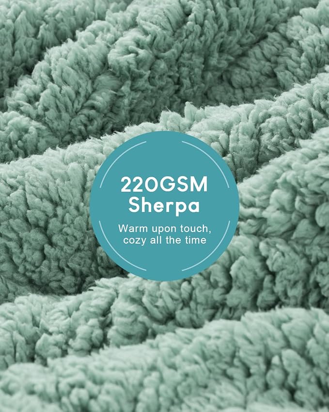 Cottonblue Jacquard Weighted Blanket 15 lbs for Adults Queen Size 60x80in | Ultra Soft Sherpa Fleece Weighted Blankets for Better Sleep Calm Relax, Cozy Warm Sofa Bed Heavy Blanket Throw, Sage Green