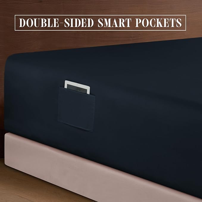 Elegant Comfort Luxurious 1500 Premium Hotel Quality Microfiber 4-Piece Sheet Set, 18-24 Inches Deep - Extra Deep Pocket Sheets - Ultra Soft 4PC Deep Pocket Sheets, Queen, Black