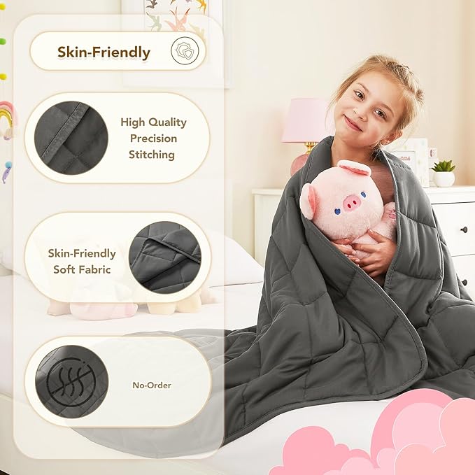 CuteKing Weighted Blanket (7lbs, 40"x 60", Grey) Heavy Blanket for 60-80lbs, Weighted Blanket for Cooling & Heating with Premium Glass Beads, Thick Blanket All-Season
